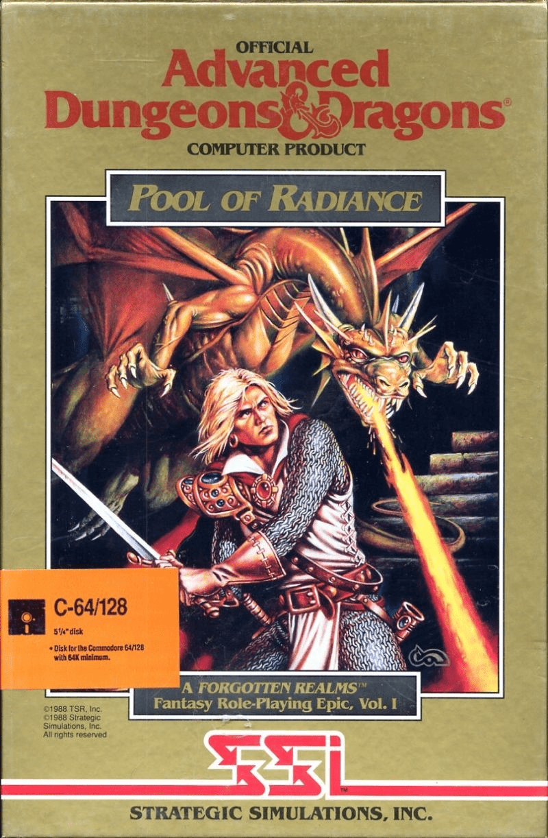 Advanced Dungeons & Dragons Pool of Radiance box art for Commodore 64